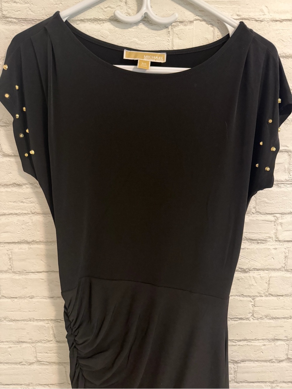 MICHAEL Michael Kors Black Top with Gold Stud Sleeve Detail